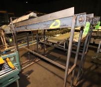 92" L x 12" W Inclined Conveyor, 57" to 67" H, with S/S Belt, Drive & Heat Lamp (Located at the