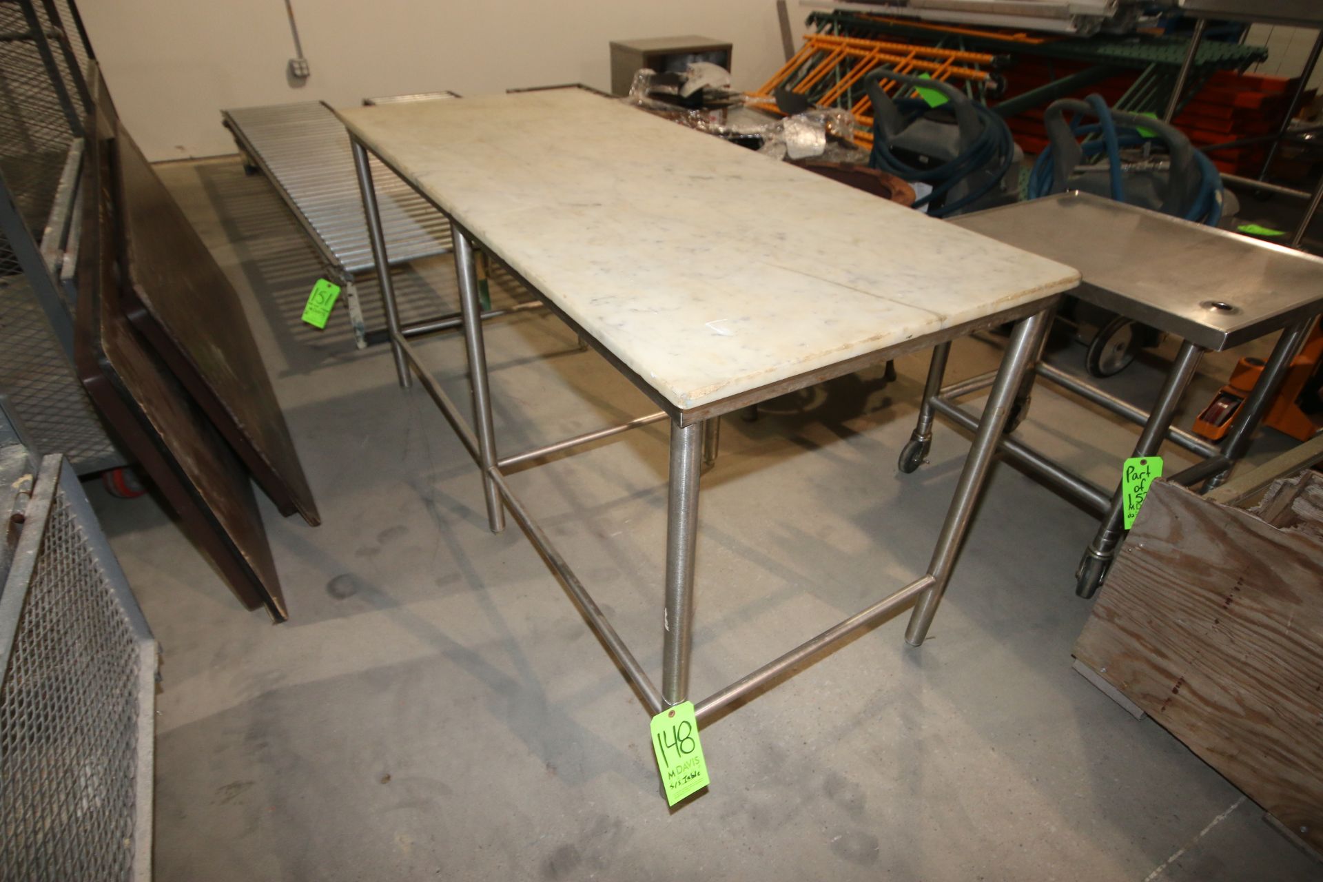 S/S Table with Cutting Board Table Top, Overall Dims.: Aprox. 72" L x 30" W x 36" H (LOCATED IN