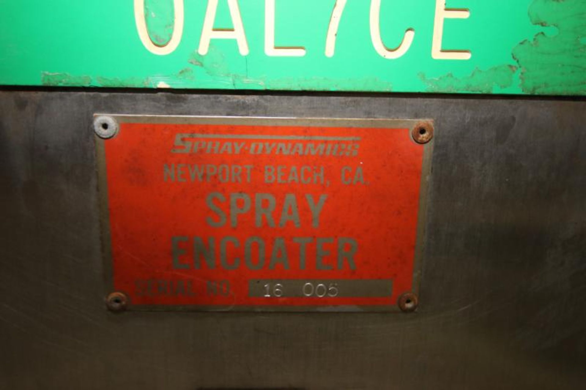 Spray Dynamics S/S Spray Encoater, SN 16 005, with 32" W x 54" L S/S Conveyor Belt, 58" L x 54" W - Image 7 of 7
