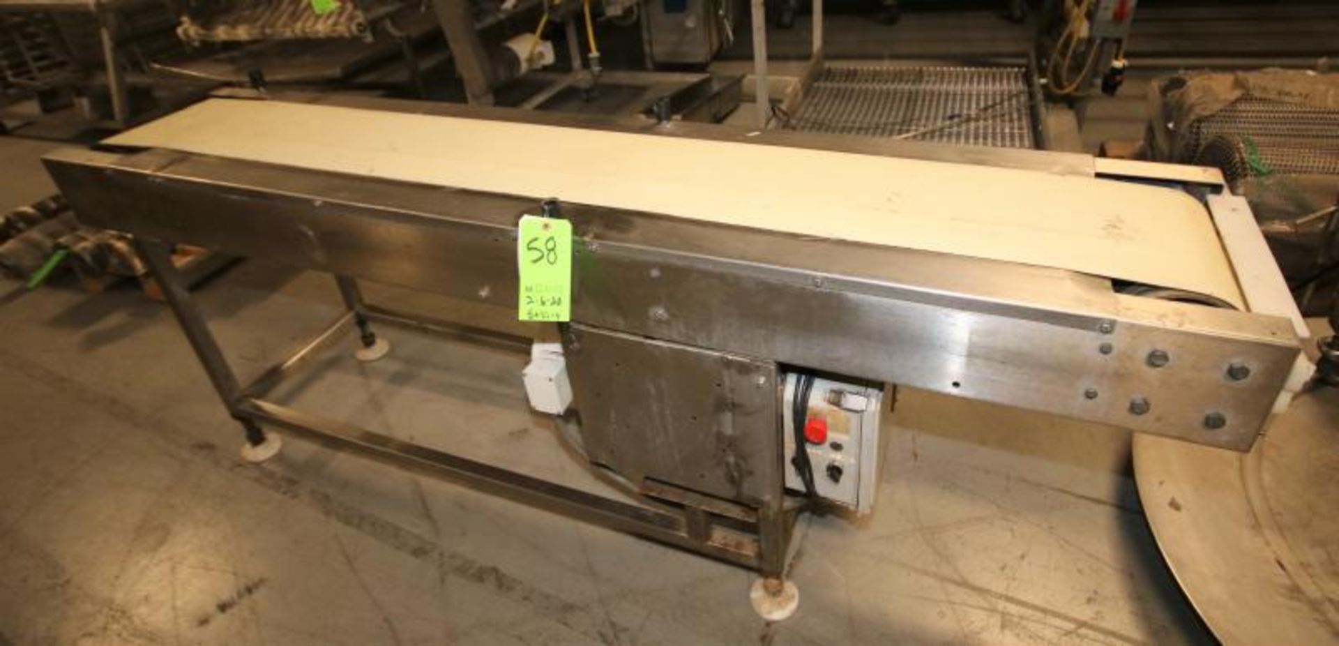 Aprox. 92" L x 11 1/2" W x 33" H S/S Conveyor, with Rubber Belting & Electric Drive (Located