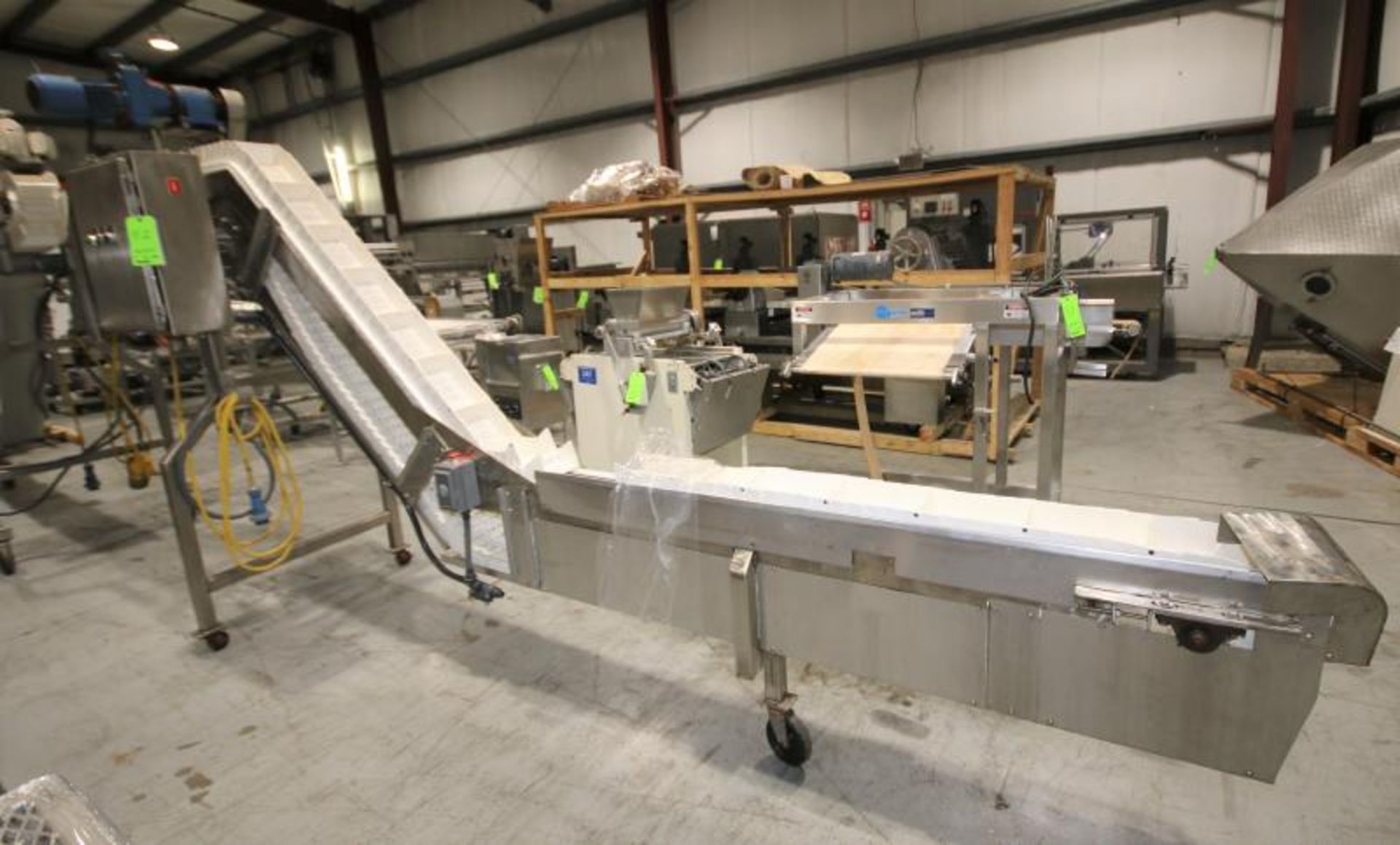 S Configuration Portable S/S Conveyor System, 13 ft 2" L x 30" & 74" H, with 8" W Plastic Belt