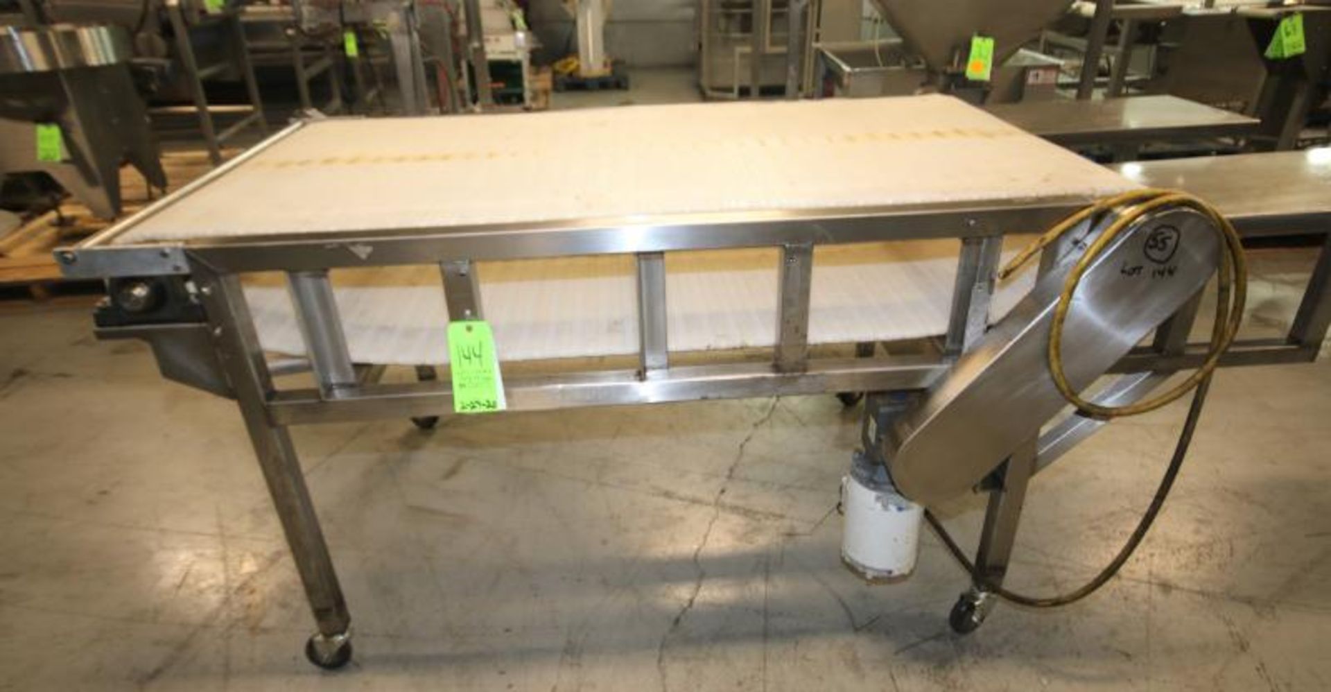 6 ft L x 36" W x 40" H S/S Conveyor Accumulation Table, with Intrulux Type Belt, 1.5 hp / 1740 rpm