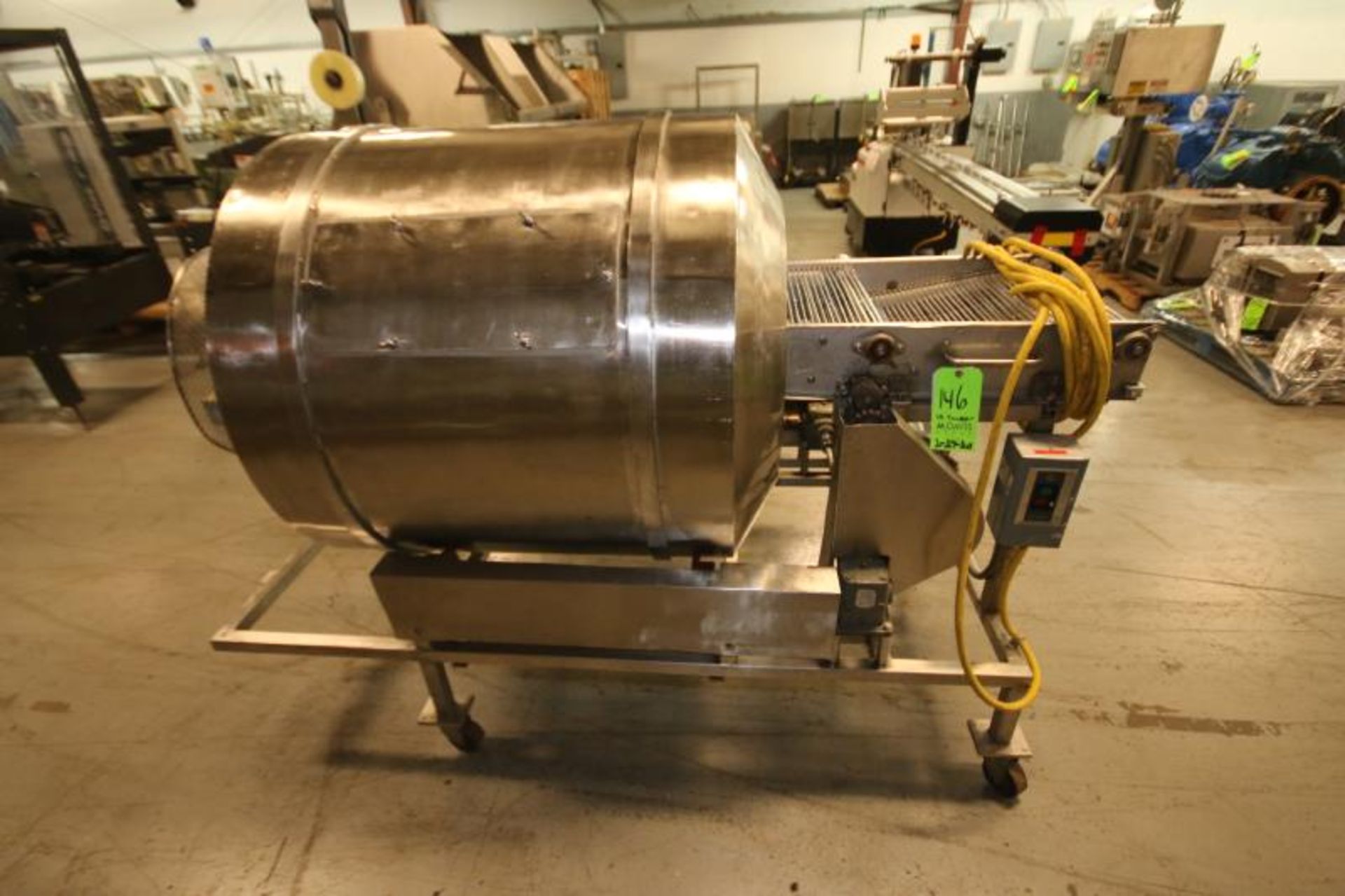 40" L Portable S/S Tumbler with 18" W x 50" L x 40" H Conveyor with S/S Belt & Drive, 8" Product