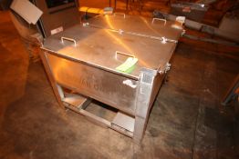 S/S Double Hinge Lid Bins, Aprox. 48-1/2" L x 41-1/2" W x 17" Deep, with Bottom Outlet and Fork