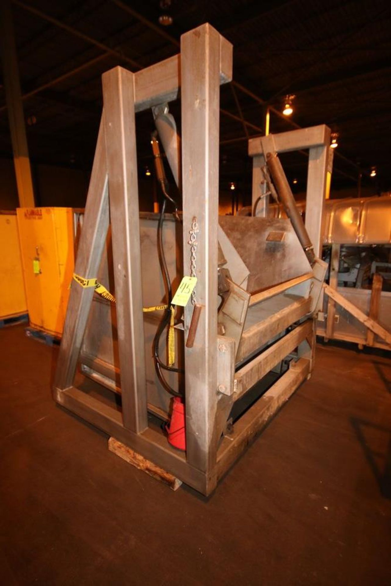 S/S Hydraulic Tote Dumper, with Aprox. 53" L x 49" W x 51" Deep S/S Tote Chamber (LOCATED IN