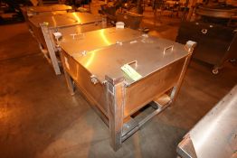 S/S Double Hinge Lid Bins, Aprox. 48-1/2" L x 41-1/2" W x 17" Deep, with Bottom Outlet and Fork