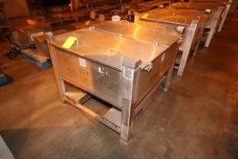 S/S Double Hinge Lid Bins, Aprox. 48-1/2" L x 41-1/2" W x 17" Deep, with Bottom Outlet and Fork