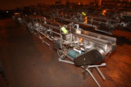 4-Sections of Dual Lane S/S Conveyor, Aprox. 23" L with Drives, Belt Width: Aprox. 5" W Lanes (