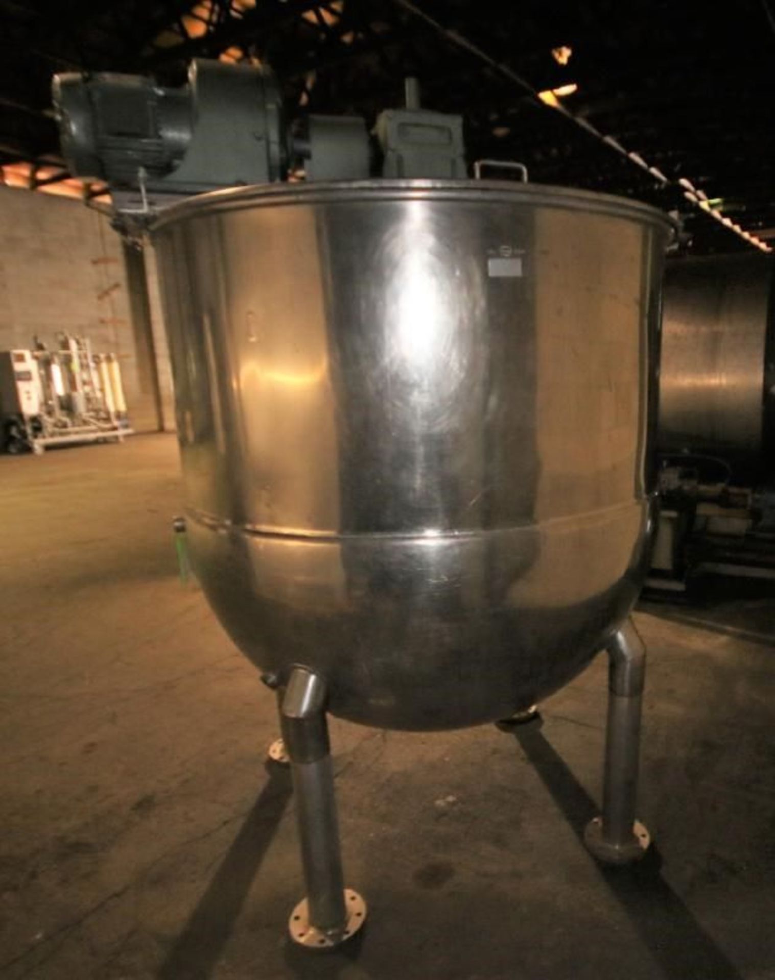 PPPE 650 Gal. Jacketed S/S Kettle, SN 1H3210Z0Z708, with S/S Bridge Agitator with 7.5 hp / 1755 RPM,