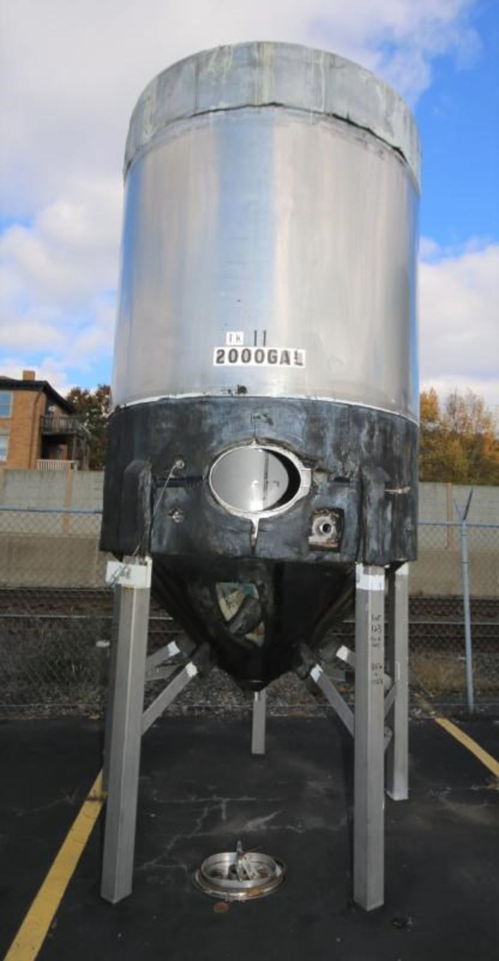 2,000 Gallon Dome Top Cone Bottom Jacketed S/S Fermentation Tank, with Side Mount Man Door, 2"