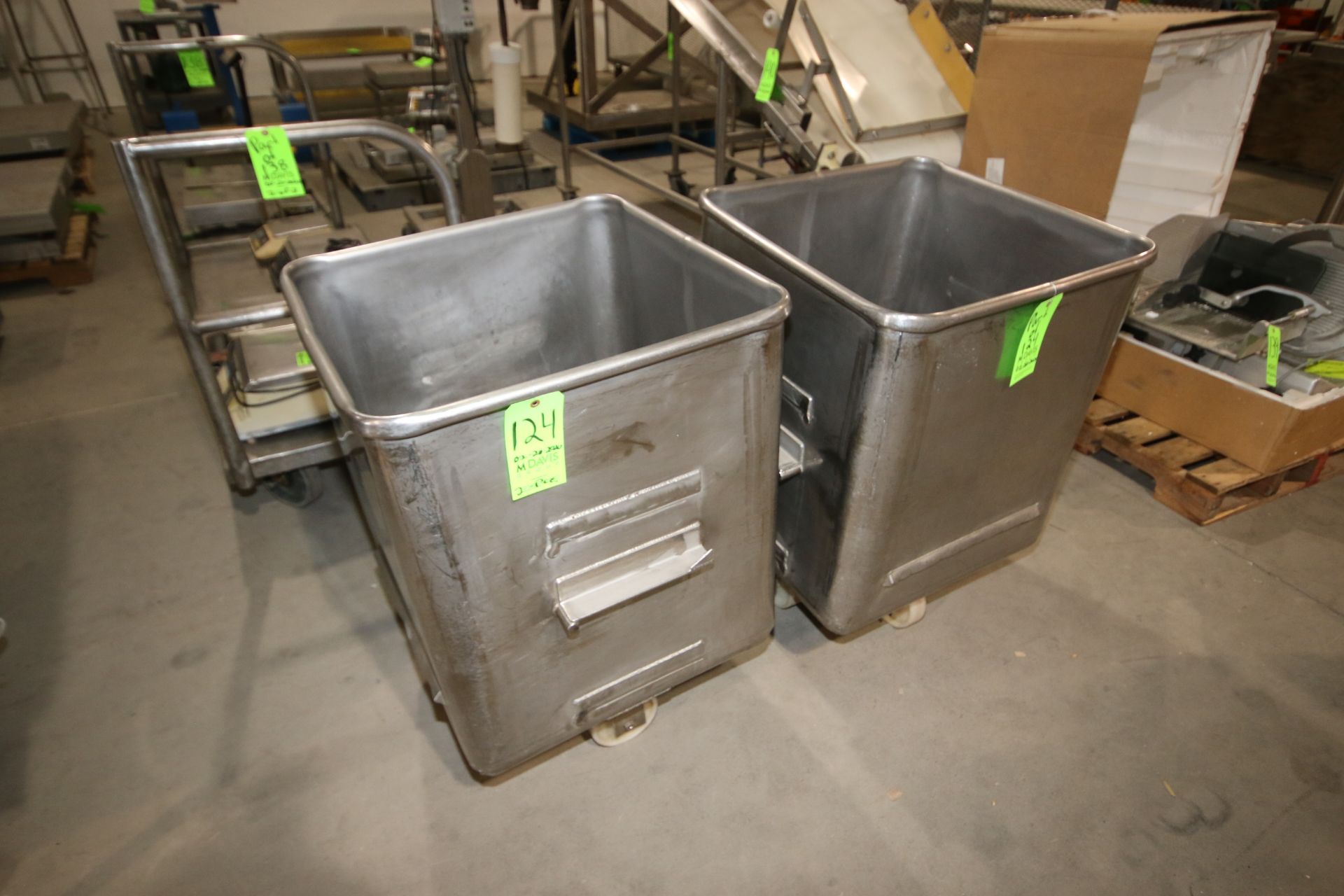 S/S Portable Dump Totes, Internal Dims.: Aprox. 24" l x 24" W x 29-1/2 Deep (LOCATED IN