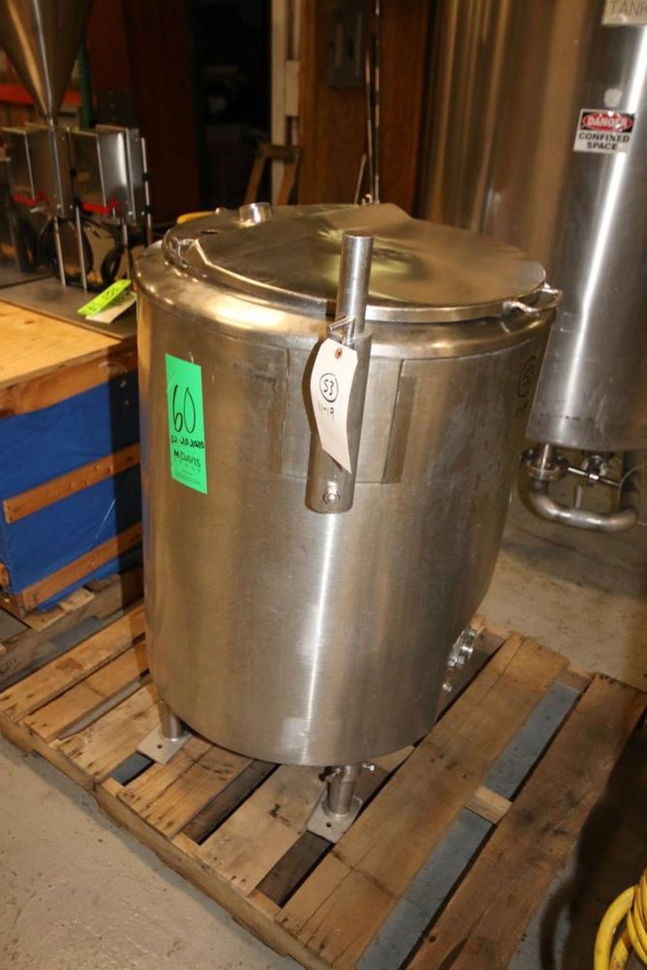 Aprox. 50 Gal. S/S Jacketed Vertical Tank, with Slope Bottom, Mounted on S/S Legs, Tank Dims.: - Image 2 of 4