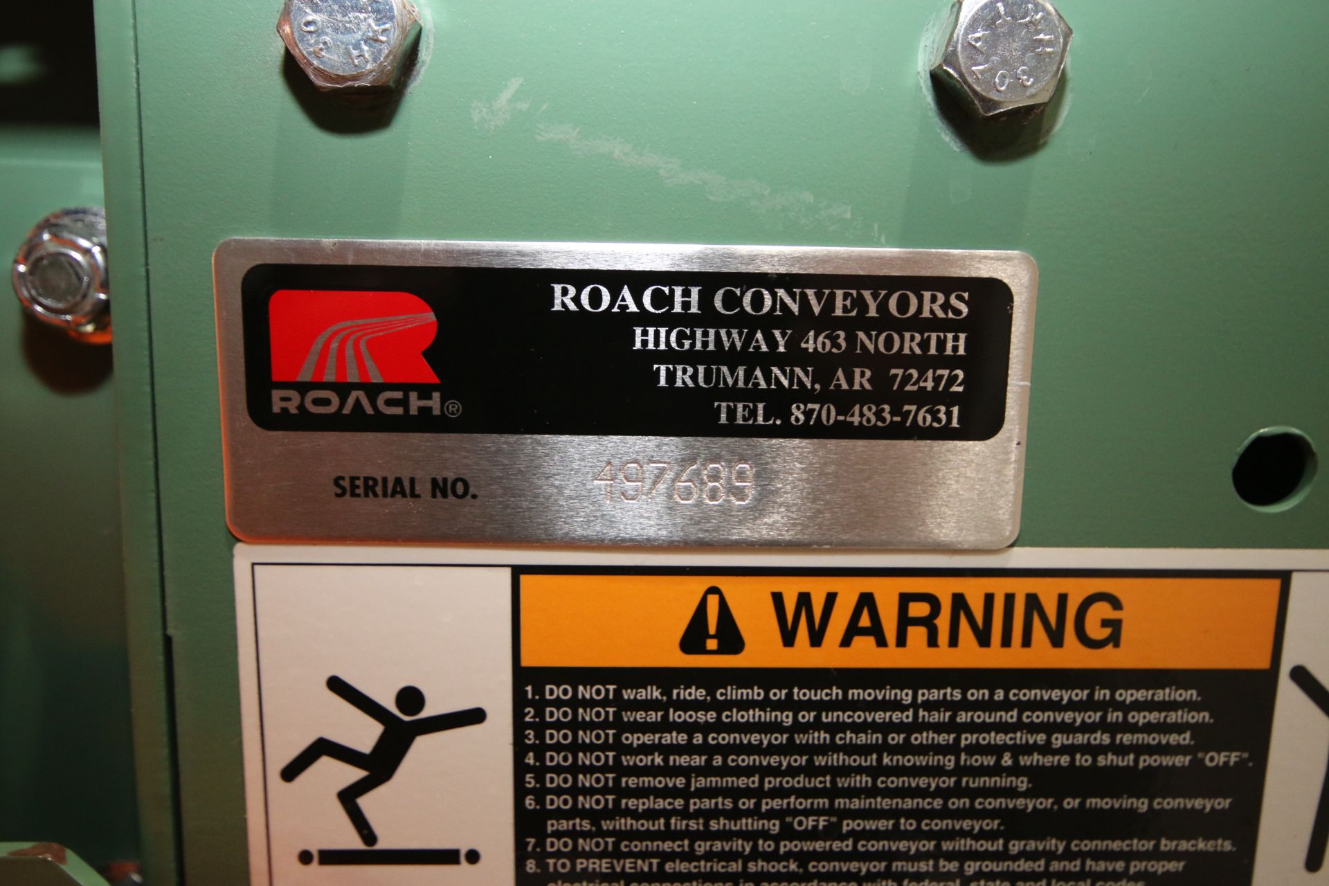 Roach Straight Section of Power Conveyor, with 0.5 hp Baldor Drive, 1725 RPM, 230/460 Volts, Overall - Image 4 of 5