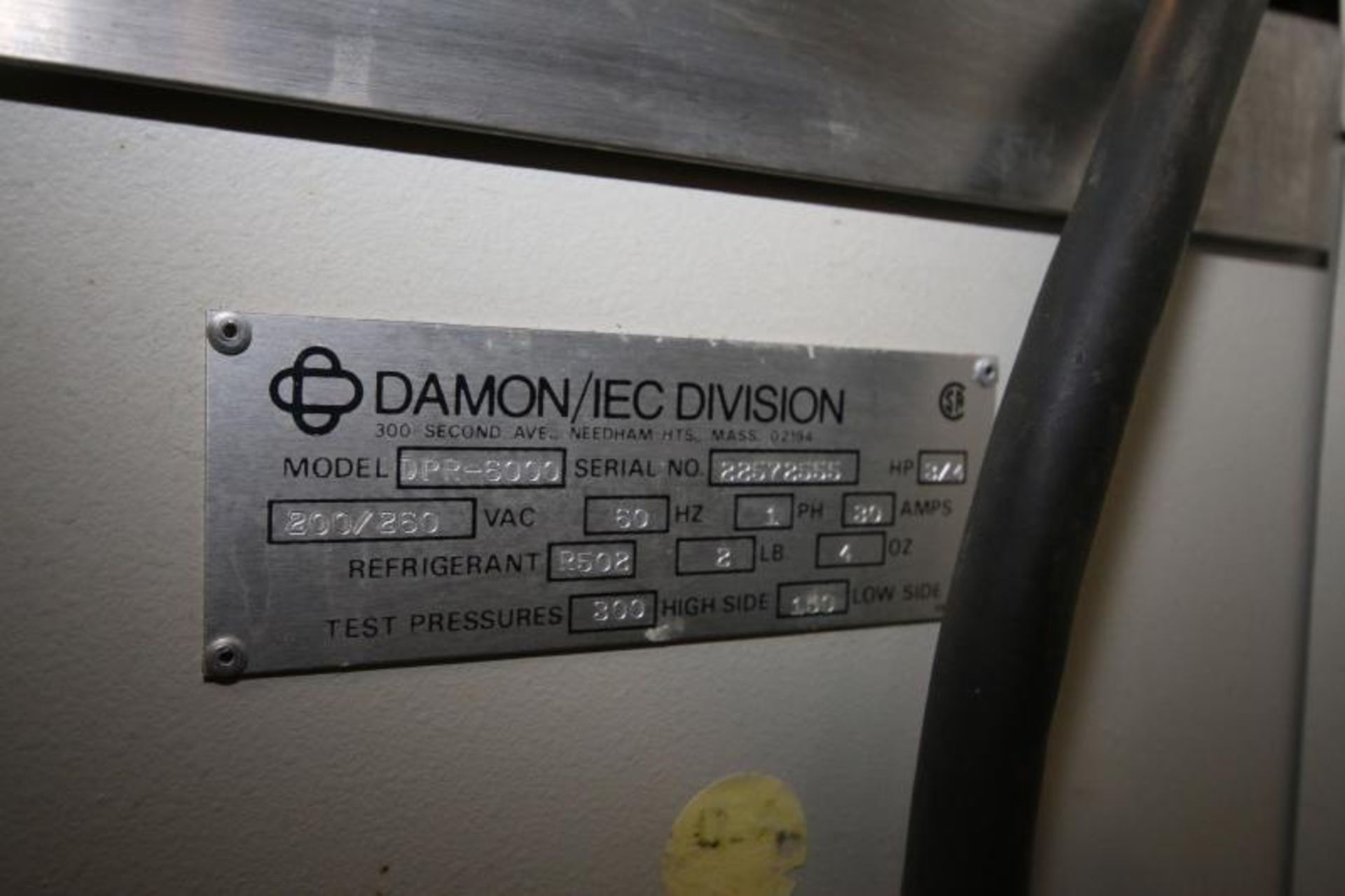 Damon / IEC Centrifuge, Model DPR - 6000, SN 22572555, R502 Refrigerant, 3/4 hp, 200 / 260 Vac, 1 - Image 2 of 2
