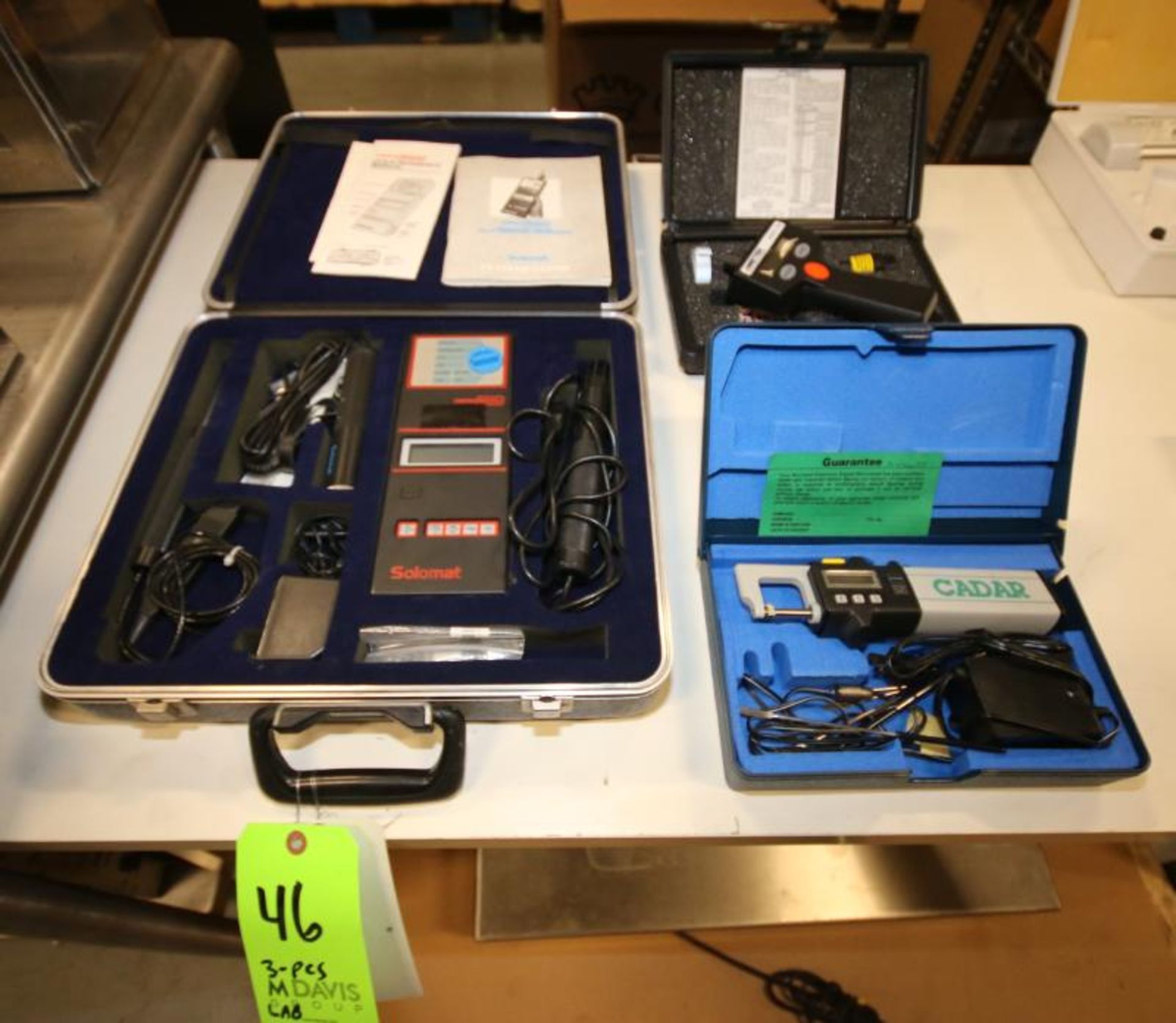 Lot of (3) Assorted Hand Held Testers Including Cadar Microstat Digital Micrometer, Solomat MP500e