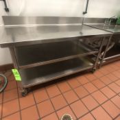 S/S Table with Racks and S/S Backsplash, Approx. 60" L x 32" W, Mounted on Casters