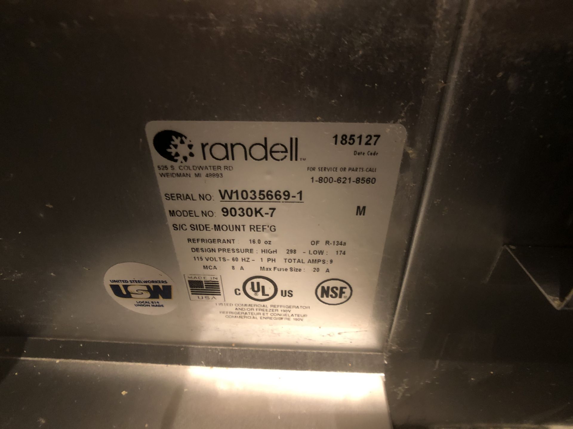 Randell Refrigerator / Sandwich Prep Table, Model 9030K-7, S/N W1035669-1, 48" W x 33" D36" H - Image 3 of 5