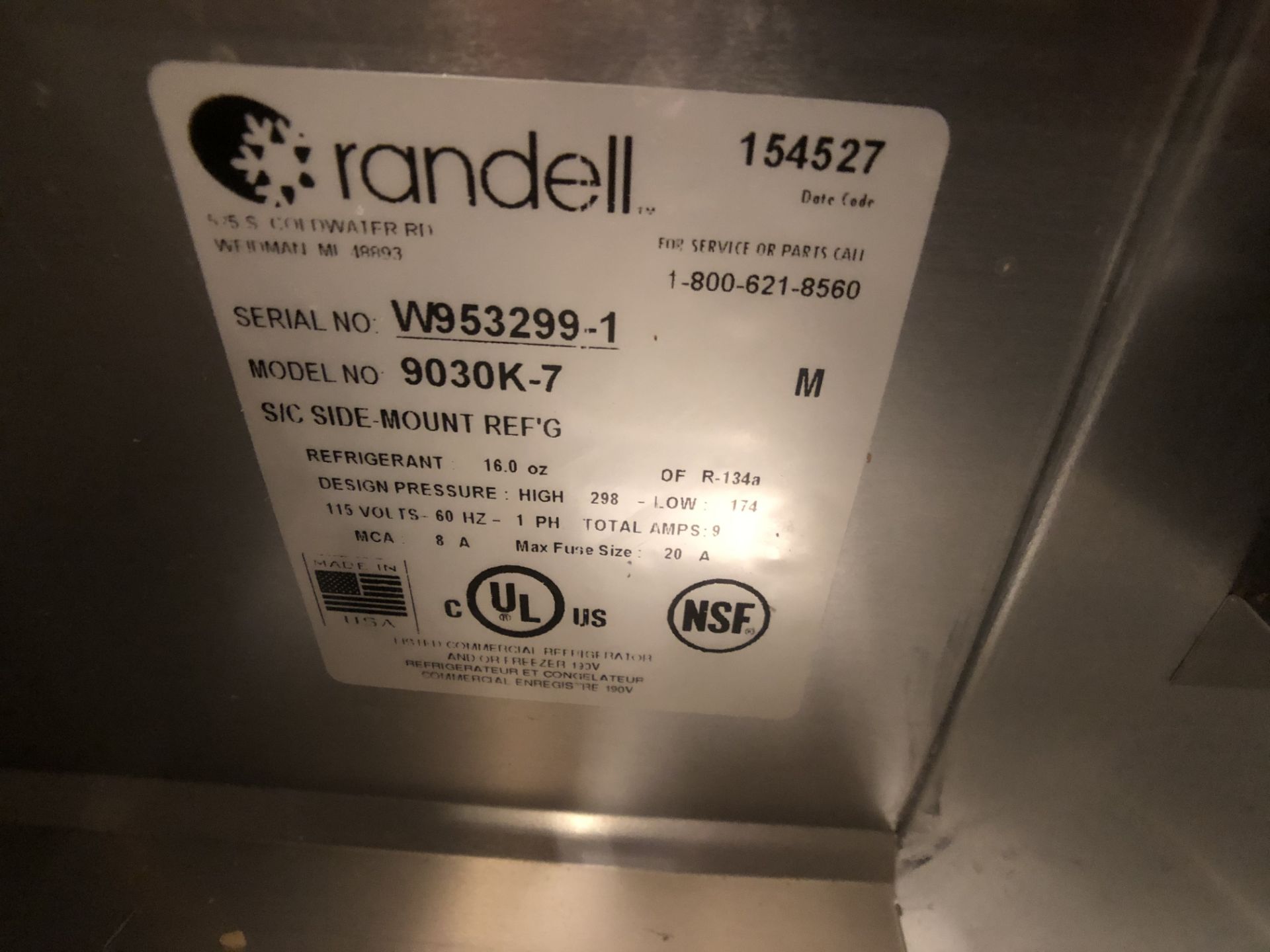 Randell Refrigerator / Sandwich Prep Table, Model 9030K-7, S/N W953299-1, 48" W x 33" D36" H - Image 5 of 5