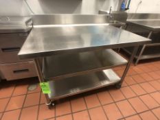 S/S Table with Racks and S/S Backsplash, Approx. 48" L x 32" W, Mounted on Casters