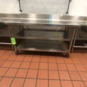 S/S Table with Racks and S/S Backsplash, Approx. 60" L x 32" W, Mounted on Casters