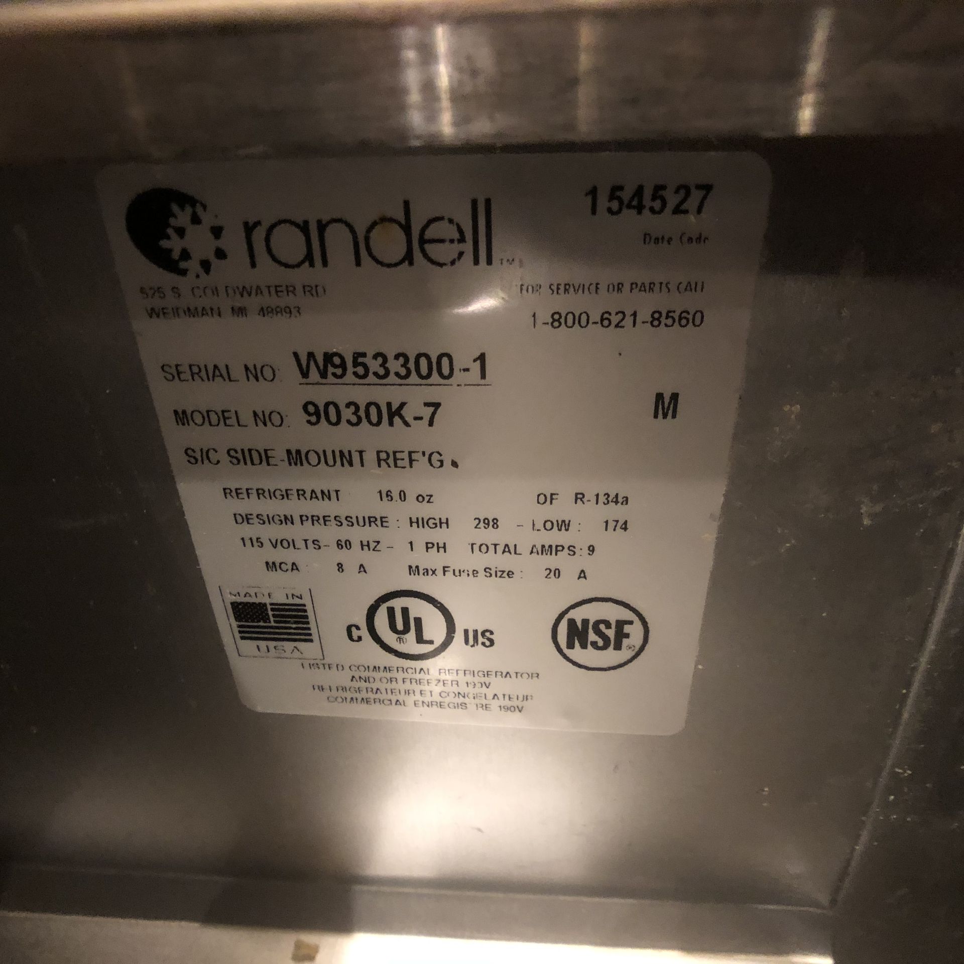 Randell Refrigerator / Sandwich Prep Table, Model 9030K-7, S/N W953300-11, 48" W x 33" D36" H - Image 6 of 6