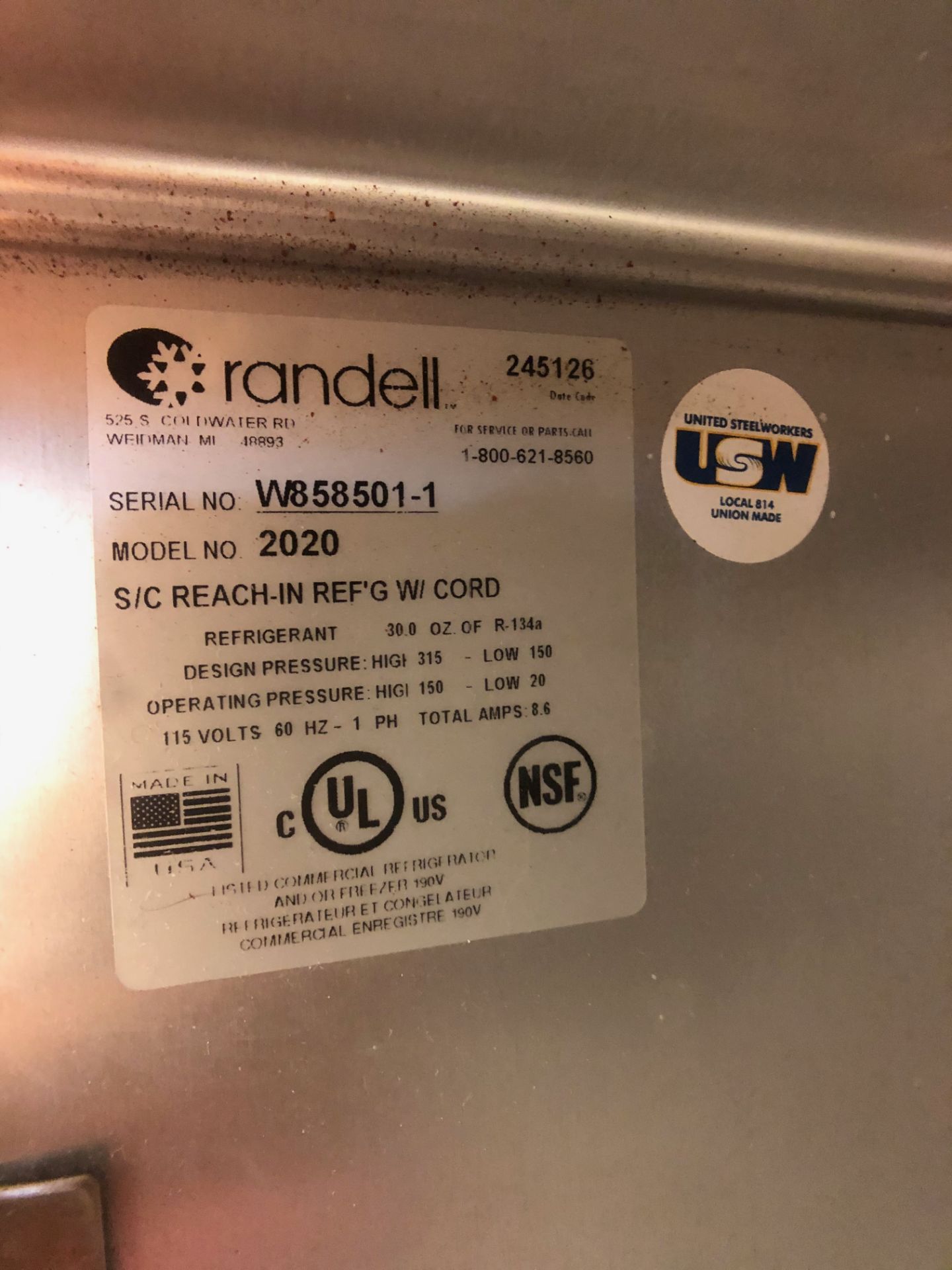 Randell 46 CuFt Reach-In S/S Refrigerator, Model 2020, S/N W858501-1, 2-Door, Mounted on Casters - Image 3 of 4