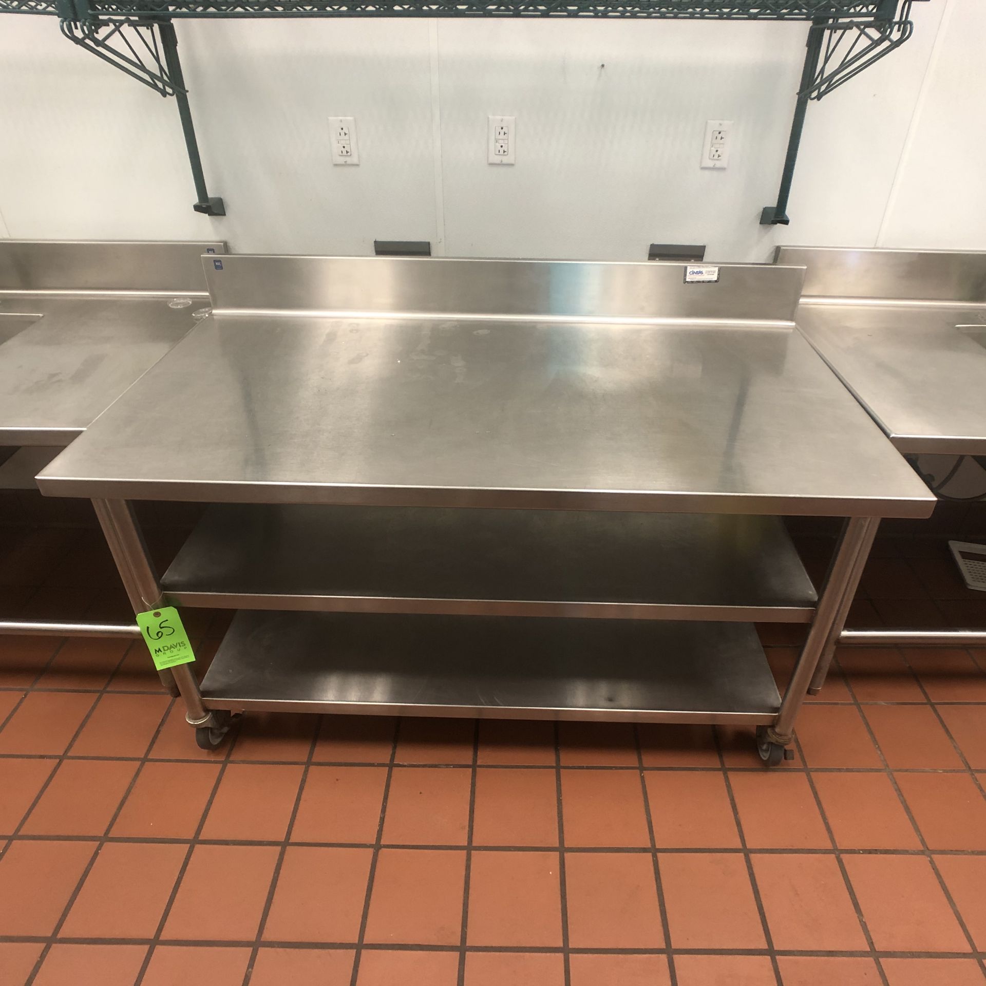 S/S Table with Racks and S/S Backsplash, Approx. 60" L x 32" W, Mounted on Casters - Image 2 of 2