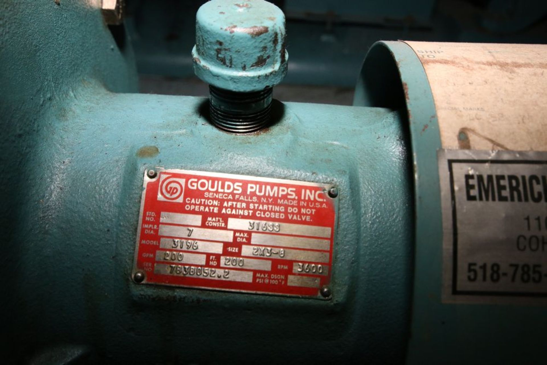 Goulds 25 hp Water Pump, M/N 3196, S/N 783B052.2, 200 GPM, Size = 2 x 3-8, with Siemens 3535 RPM - Image 3 of 6