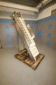 S/S Incline Conveyor with Cleats, Cleat Spacing: Aprox. 6", Discharge to Floor: Aprox. 80" H,