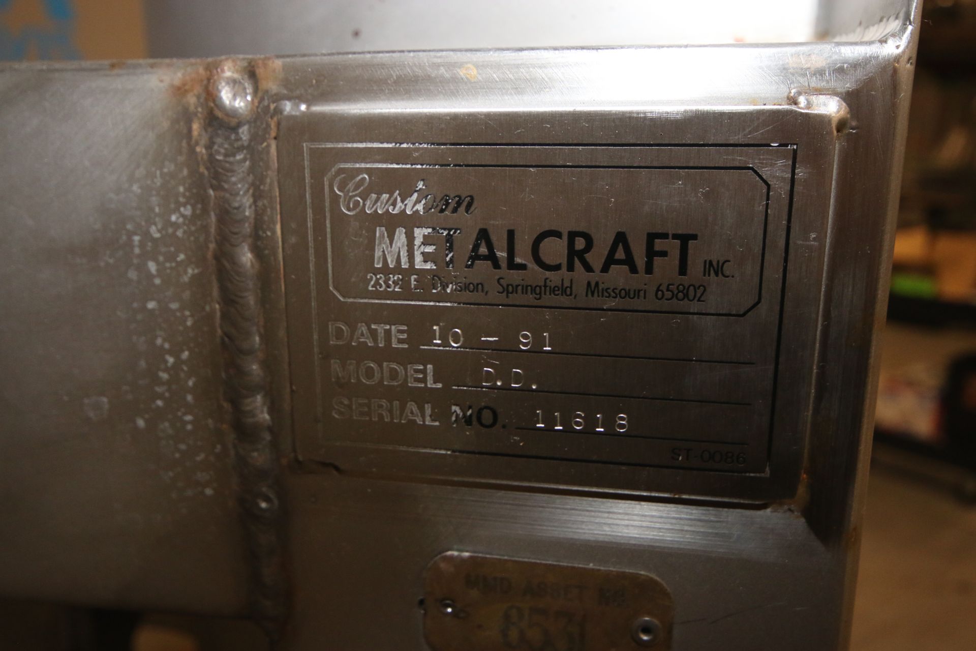 MetalCraft Inc. S/S Pneumatic Barrel Dumper, M/N D.D., S/N 11618, Barrel Chamber Dims.: Aprox. 23" L - Image 9 of 9