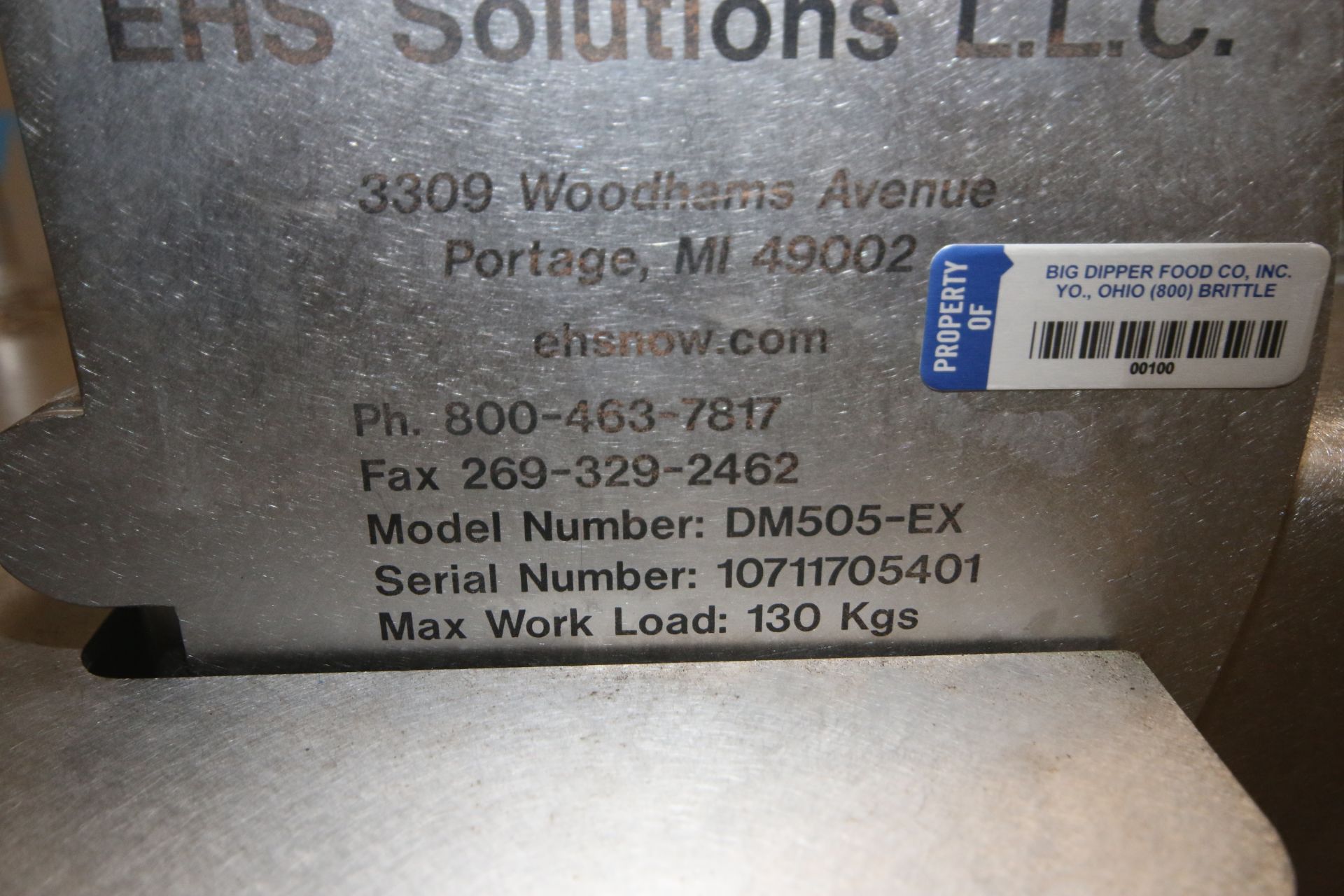EHS Solutions Inc. S/S Barrel Dumper, M/N DM505-EX, S/N 10711705401, Max. Work Load: 130 Kgs., - Image 8 of 8