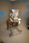 12" W S/S Depositor with (4) Rollers, 12" L x 14" H Hopper, Mounted on S/S Portable Frame (LOCATED