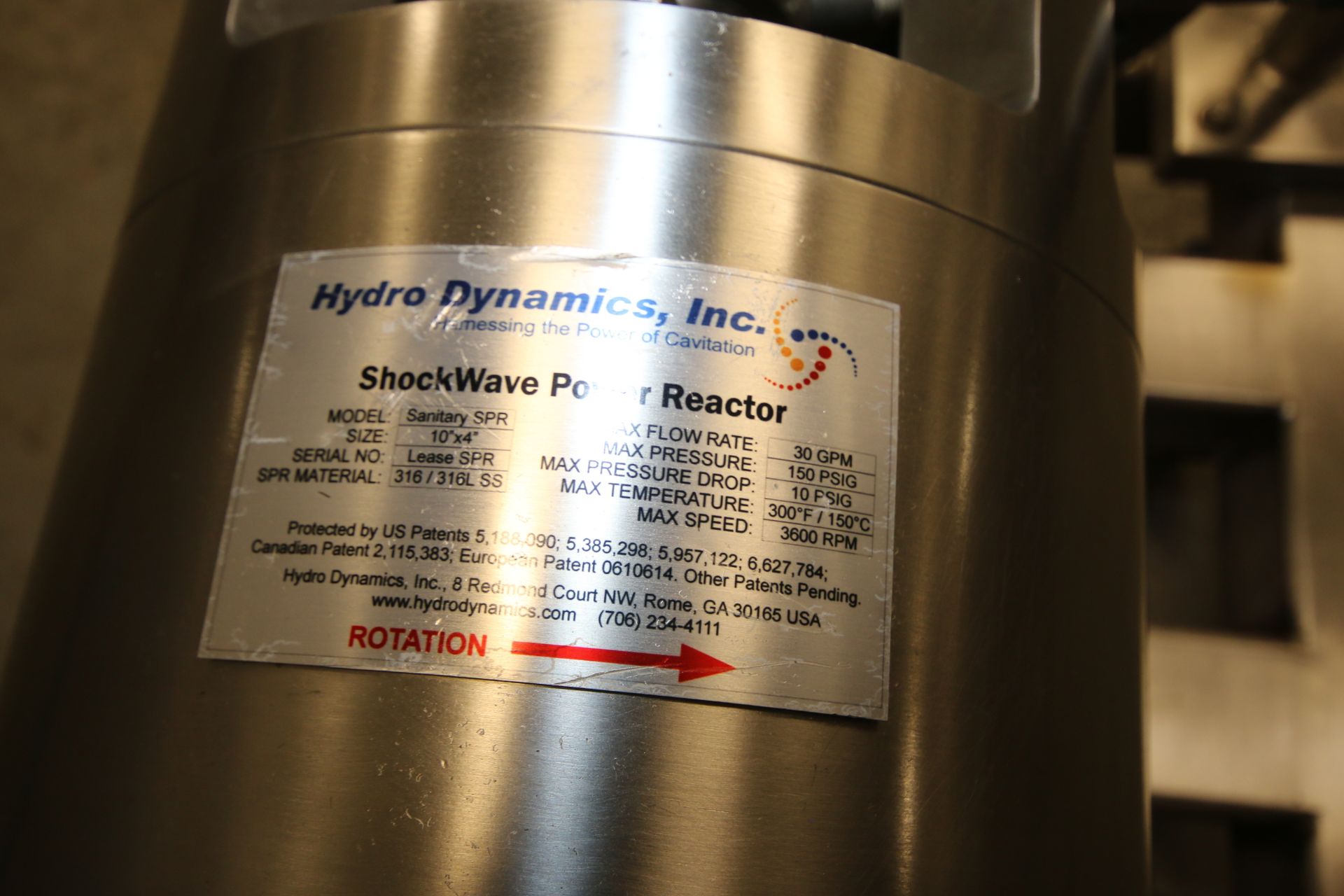 Hydro Dynamics Shockwave Power Reactor, Model Sanitary SPR, SN Lease SPR, Size 10" x 4", 316L S/S, - Image 10 of 10