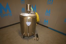Crepaco Hinged Lid Jacketed Portable S/S Mix Tank, D - 1180, 75 psig @ 315 degree F, with 1/2 hp /