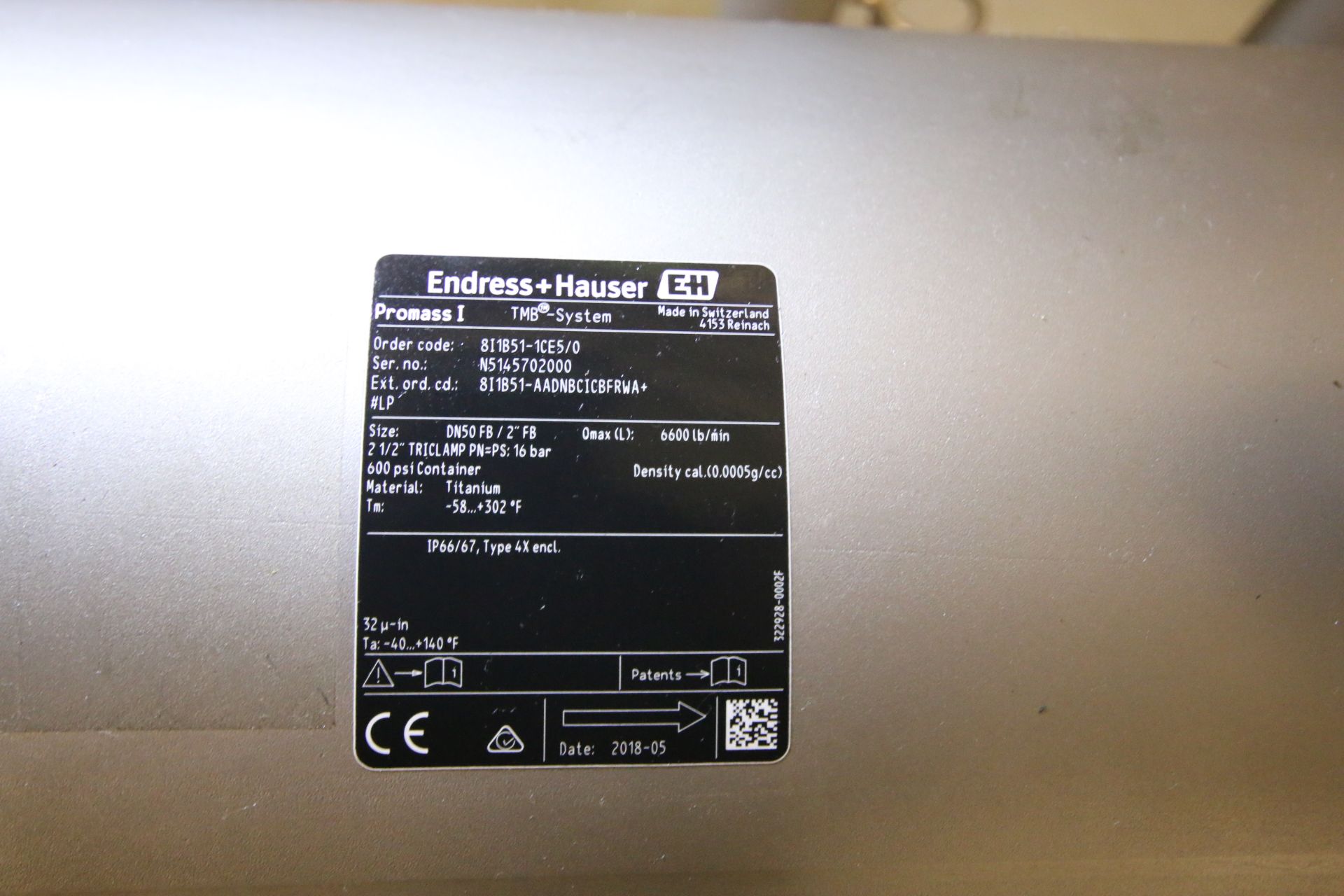 Endross Hauser In - Line Flow Meter, Type Promass I, Order No. 811B51 - 1CE5 / 0, SN N5145702000, - Image 6 of 7