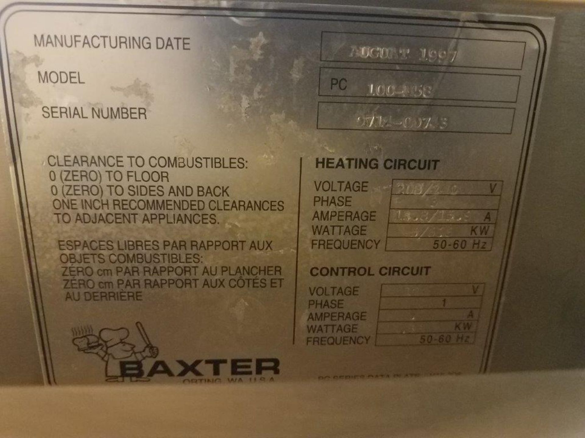 Baxter PC 100-M58 Dough Electric Proofing Cabinet, Model PC 100-M58, S/N 9714-00743, Owner Item - Image 3 of 3