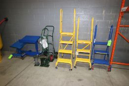 Lot of Assorted (3) Uline Portable Stairs, with (2) Tank Dullies, with (3) Stands, with (2) Portable