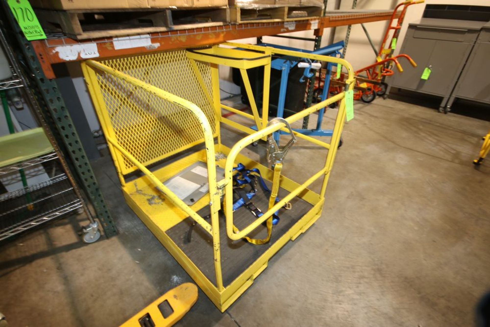 Forklift Man Cage, with Harnesses, Mounted on Casters, with Fork Inserts (NOTE: Delayed Removal-- - Image 2 of 2