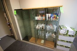 (4) Glass Vertical Display Cases, with (1) Display Shelving Unit (LOCATED IN BEAVER FALLS, PA) (