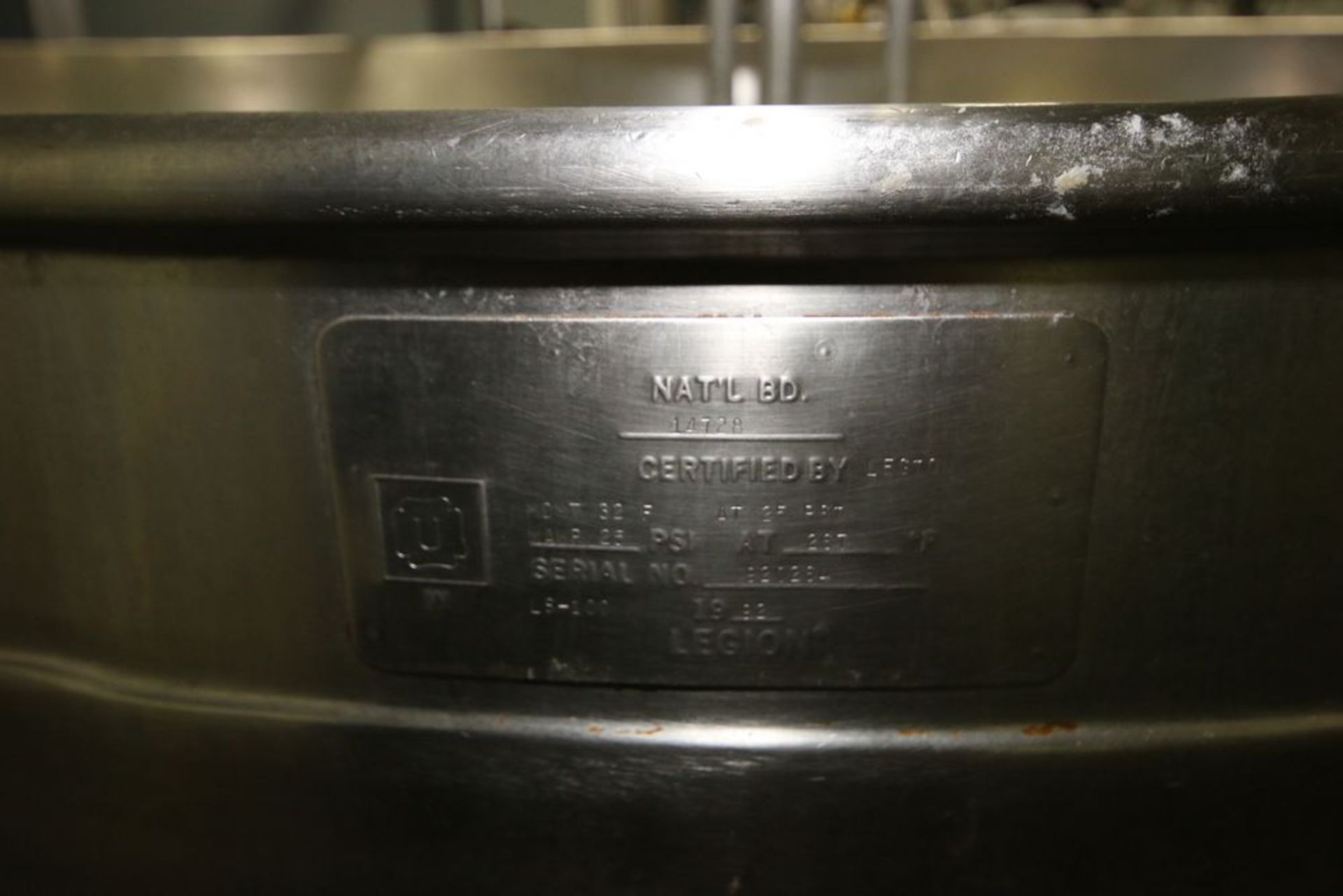 Aprox. 120 Gal. S/S Kettle, M/N LS-100, S/N 920264, MDMT 32 F @ 25 PSI, MAWP 25 PSI @ 267 F, with - Image 4 of 7