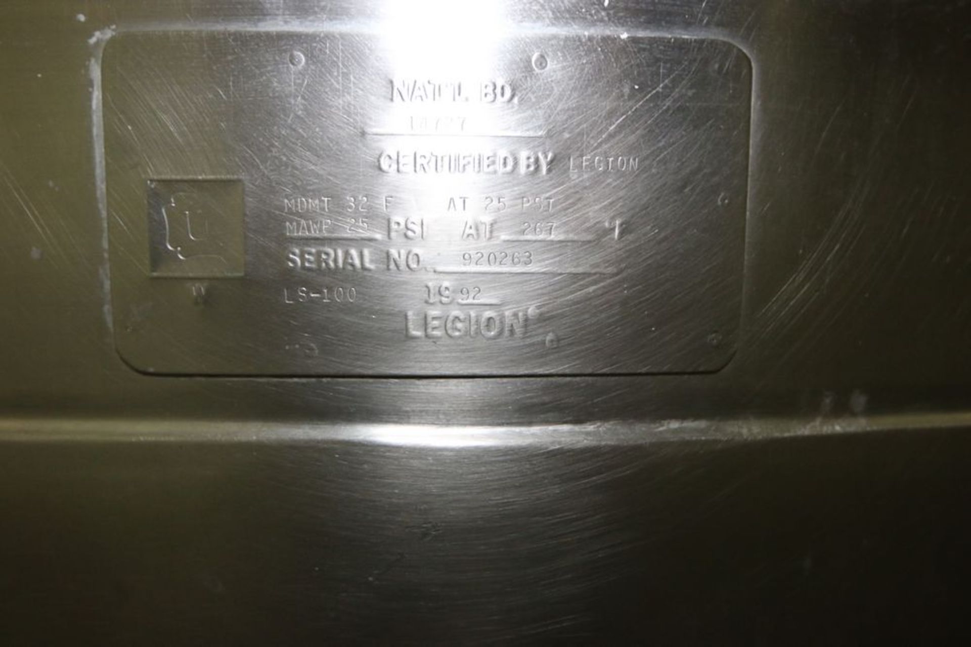 Aprox. 120 Gal. S/S Kettle, M/N LS-100, S/N 920263, MDMT 32 F @ 25 PSI, MAWP 25 PSI @ 267 F, with - Image 6 of 10