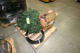 Pallet of Assorted Holiday Decorations, Includes (1) Artificial Christmas Tree, with Ordaments &