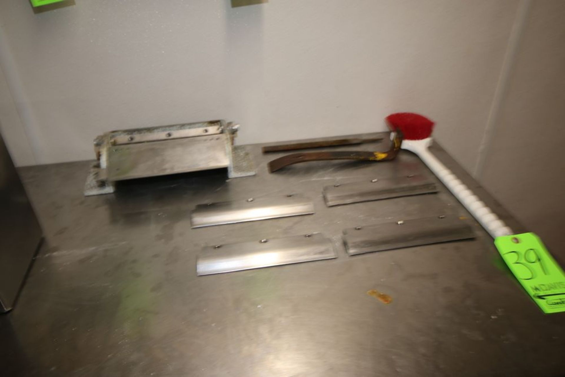 Contents of Table Top, Includes (7) S/S Fish Scrap Bins, Scrub Brush, S/S Blades, (2) Edlund Wall - Image 4 of 4