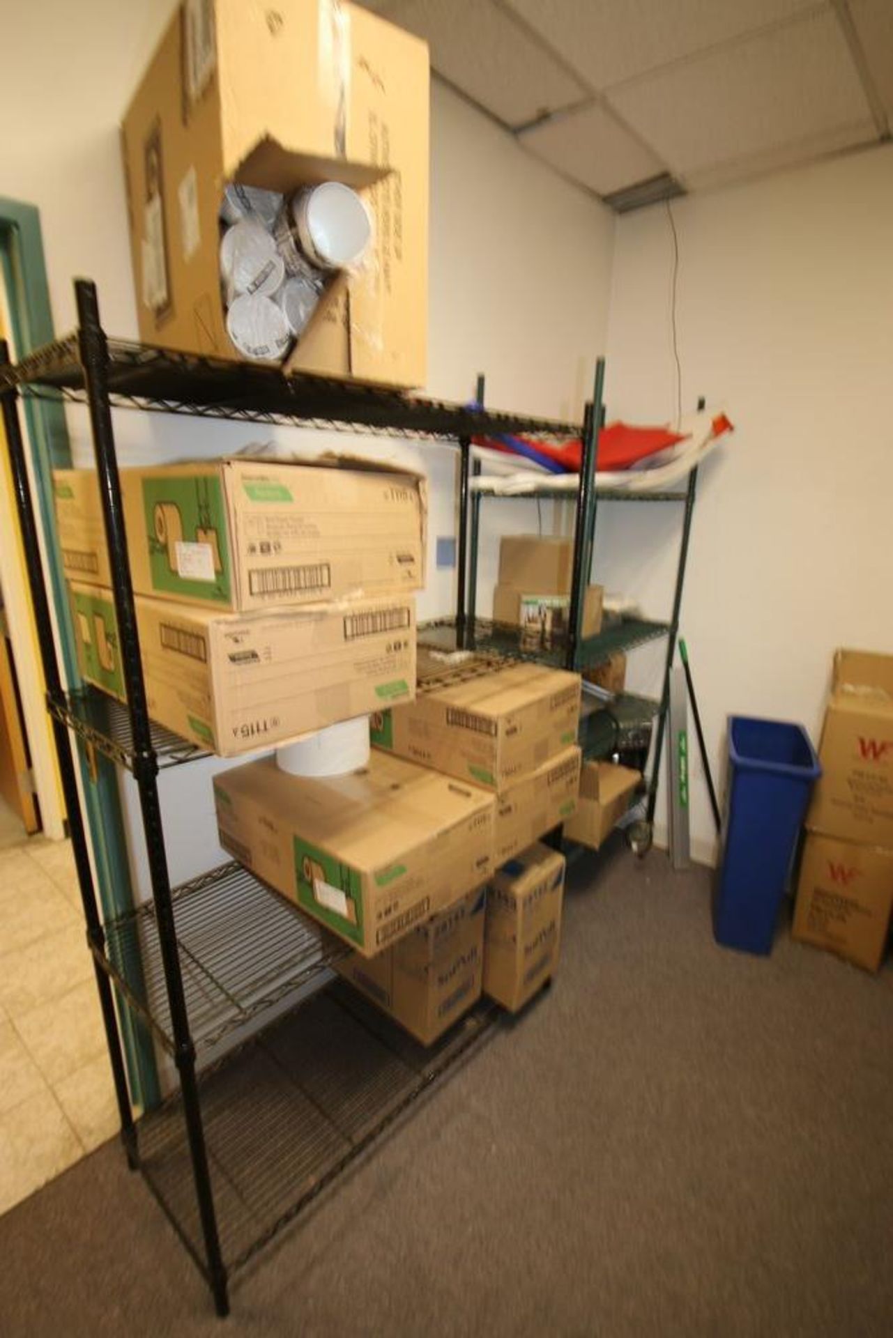 Contents of Storage Room, Include (3) Portable Wire Shelves, NEW Aprons, Silverware Dispensers, - Image 2 of 4