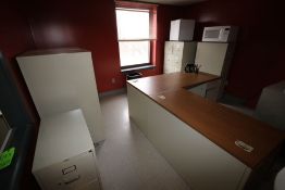 Contents of Upstairs Offices, Includes Desks, Roller Chairs, Vertical Filing Cabinets, Microwave,