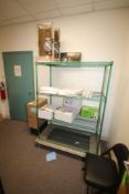 Contents of Storage Room, Include (3) Portable Wire Shelves, NEW Aprons, Silverware Dispensers,