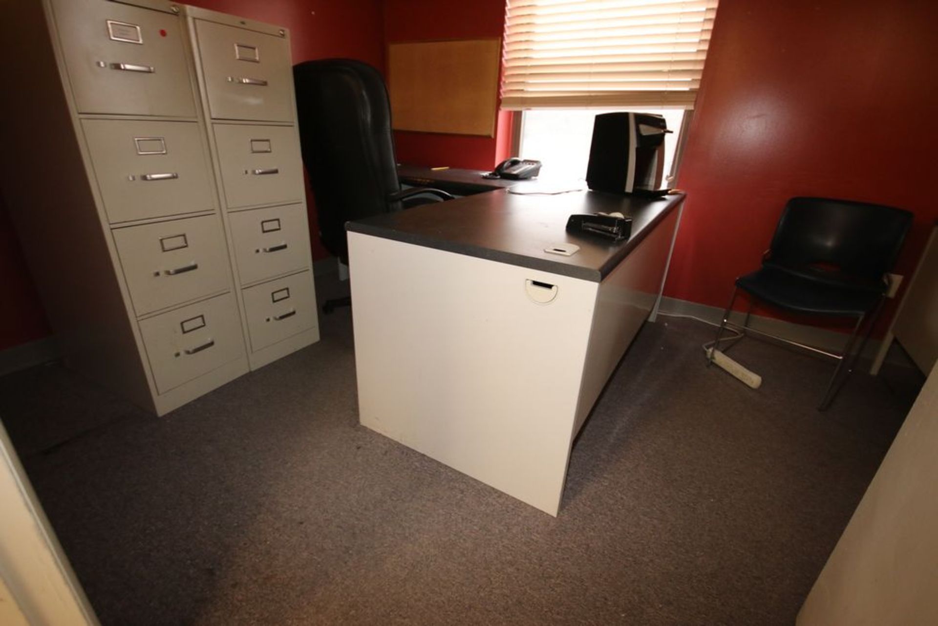 Contents of Upstairs Offices, Includes Desks, Roller Chairs, Vertical Filing Cabinets, Common Area