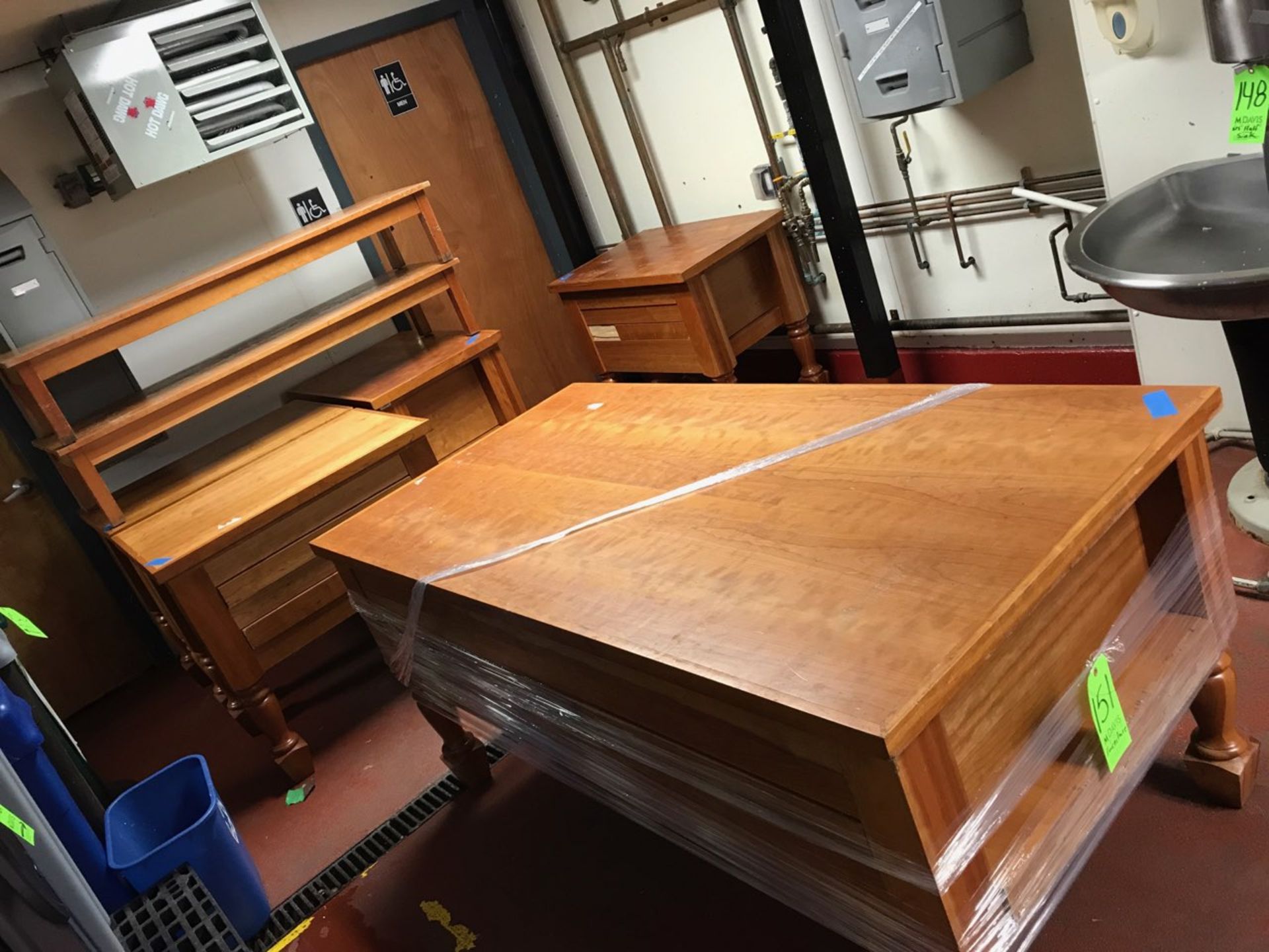 Assortment of Wooden Office Furniture Includes Desk, Side Tables, and Shelving (LOCATED IN - Image 3 of 4