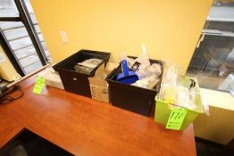 Lot of Assorted Lab Equipment, Includes Plastic Lab Ware, Thermometers, Scopes, Plastic Bins, and
