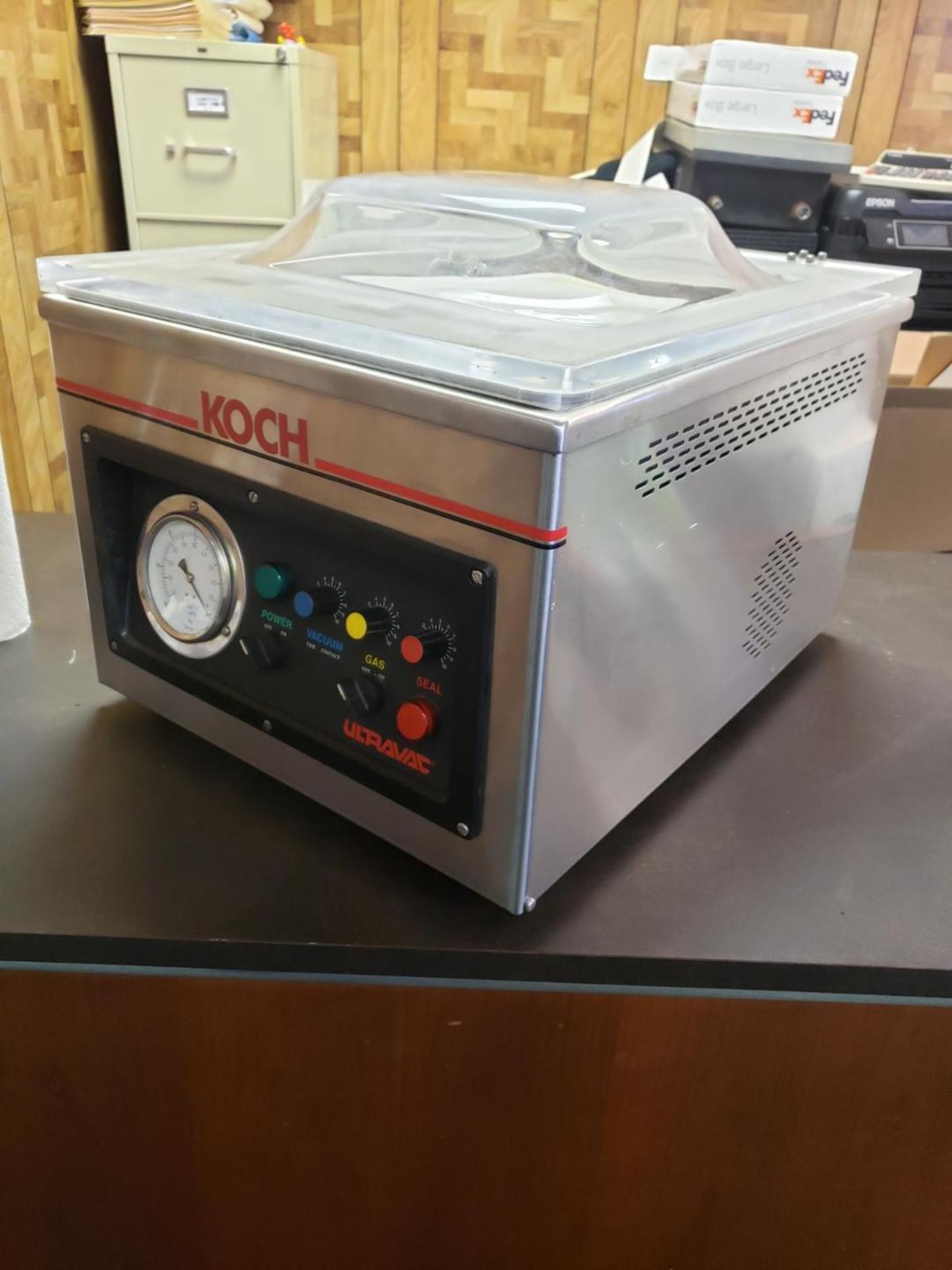 Koch ULTRAVAC Vacuum Sealer, M/N UV 250, S/N 1565, 120 Volts, Series C, with (3) Mold Sets, with S/S